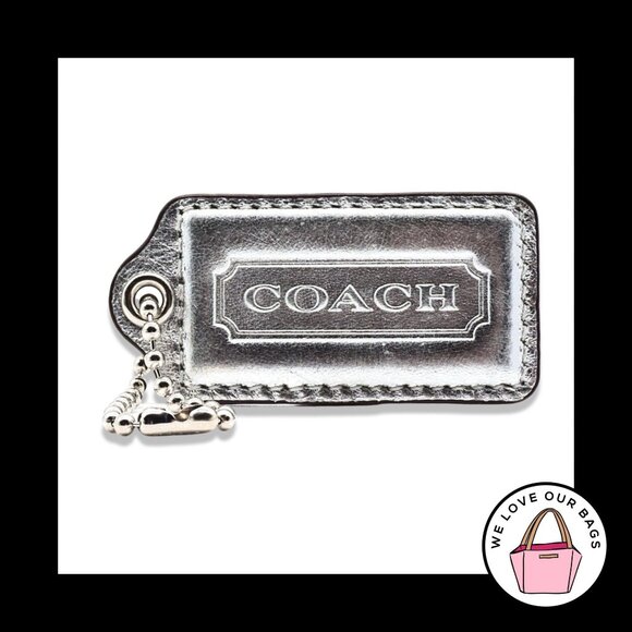2.5" Large COACH Silver Metallic Leather Nickel Fob Bag Charm Keychain Hang Tag - Picture 1 of 1